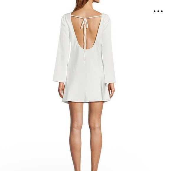 Gianni Biini Dionne Satin Long Sleeve Open Back ivory color Mini Dress - Picture 2 of 6